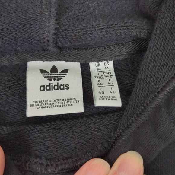 Adidas Womens Medium Cropped Pullover Hoodie Sweatshirt Black White Stripes - Picture 7 of 10